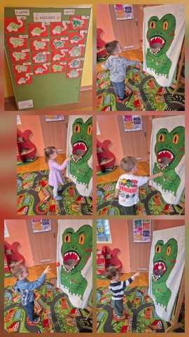 Prace plastyczne wykonane farbą o dinozaurach oraz zabawy ruchowe z dinozaurami